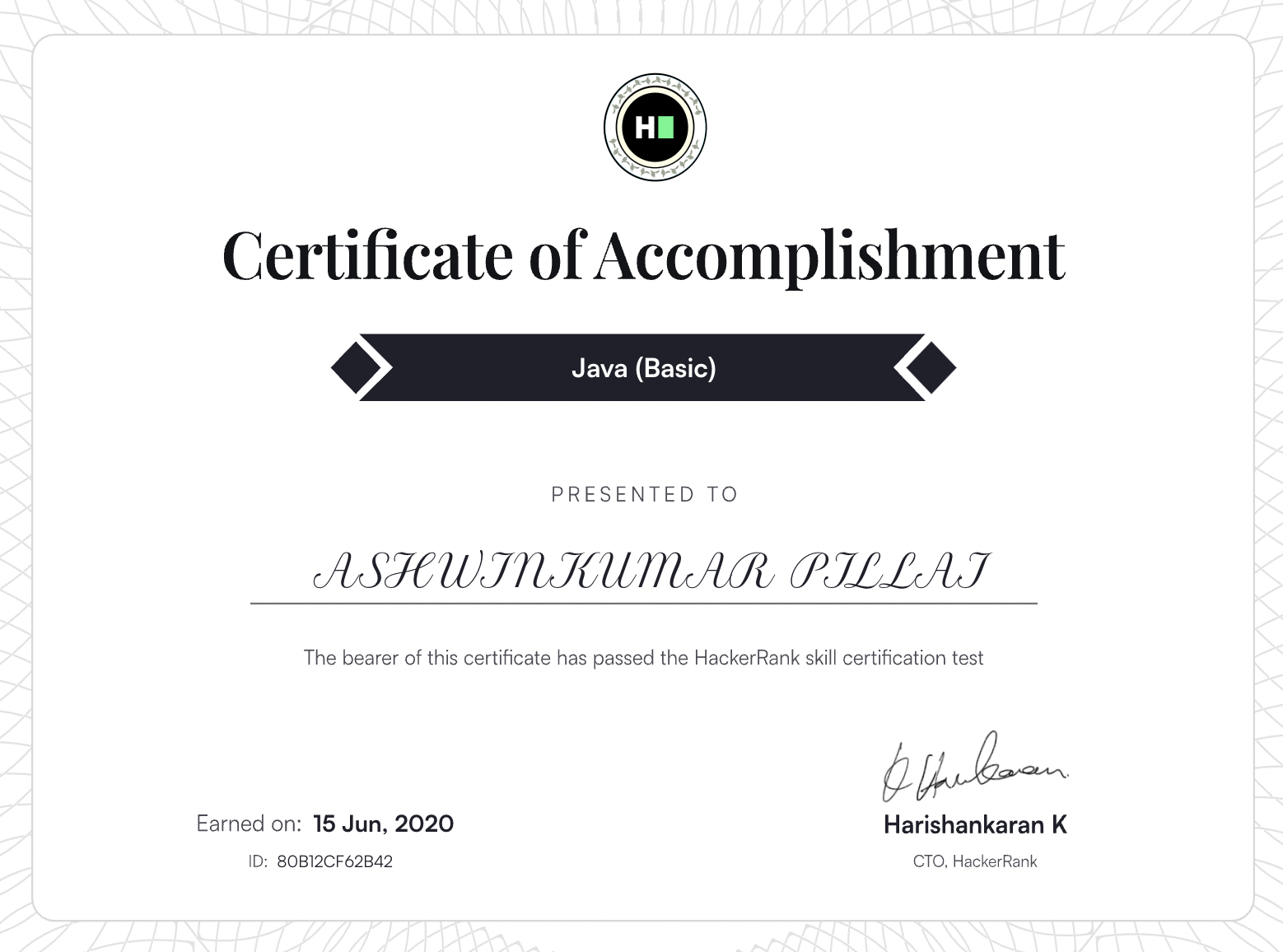 HackerRank Java (Basic) Certificate