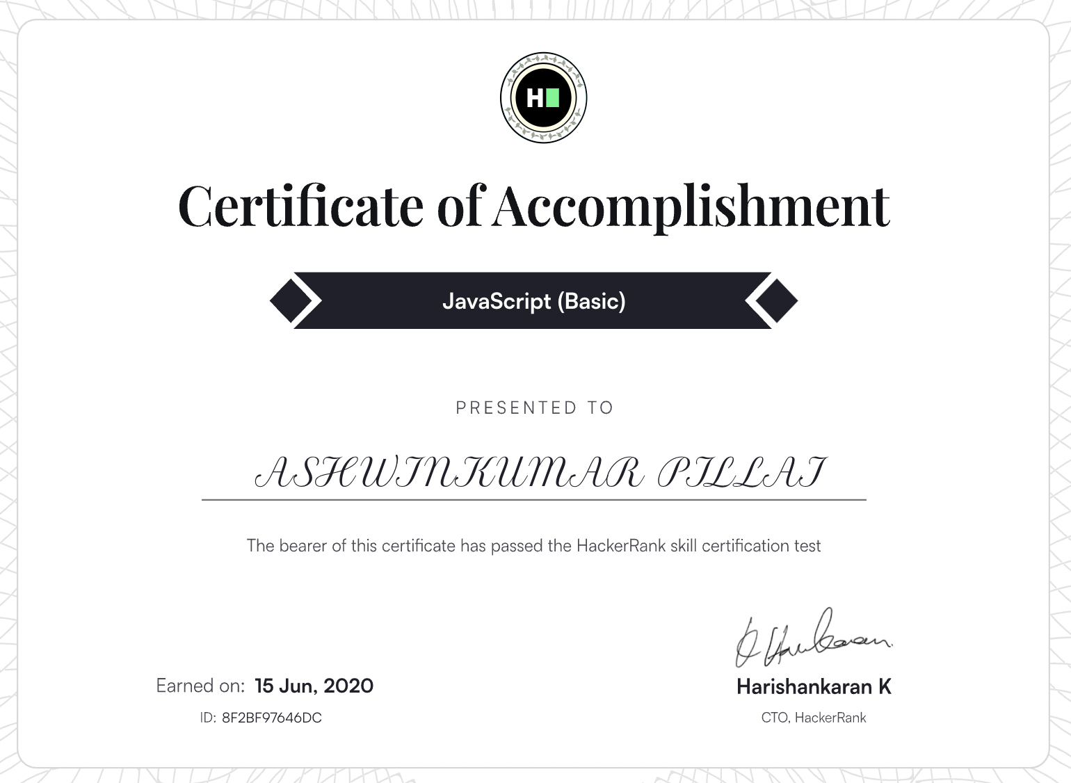Hackerrank JavaScript (Basic) Certificate