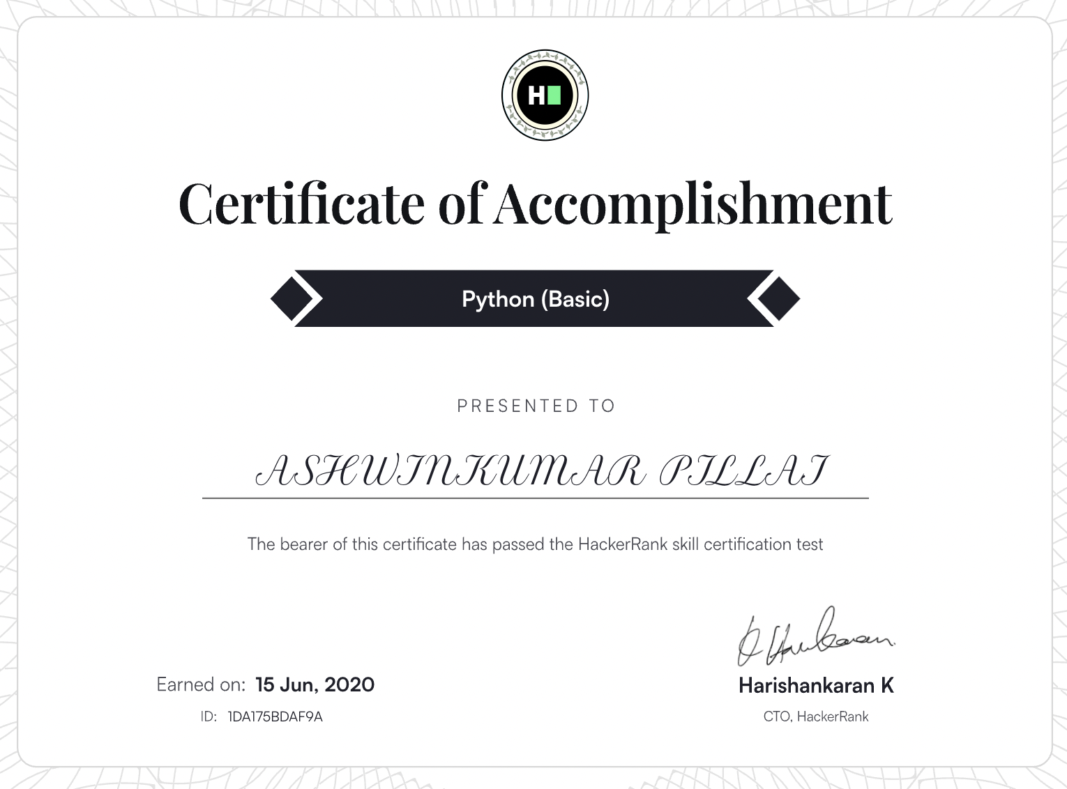 HackerRank Python (Basic) Certificate
