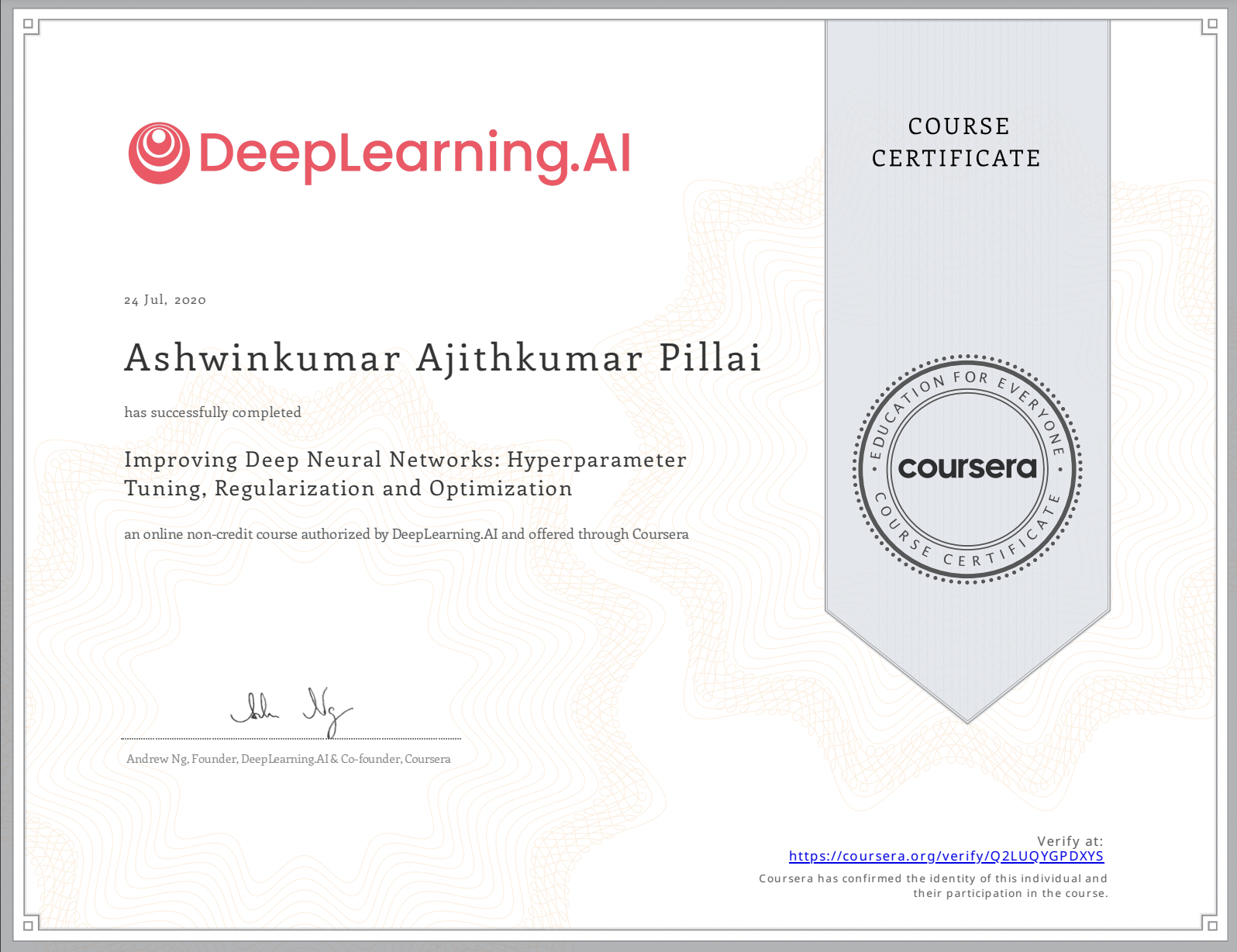 Improving Deep Neural Networks: Hyperparameter tuning, Regularization and Optimization