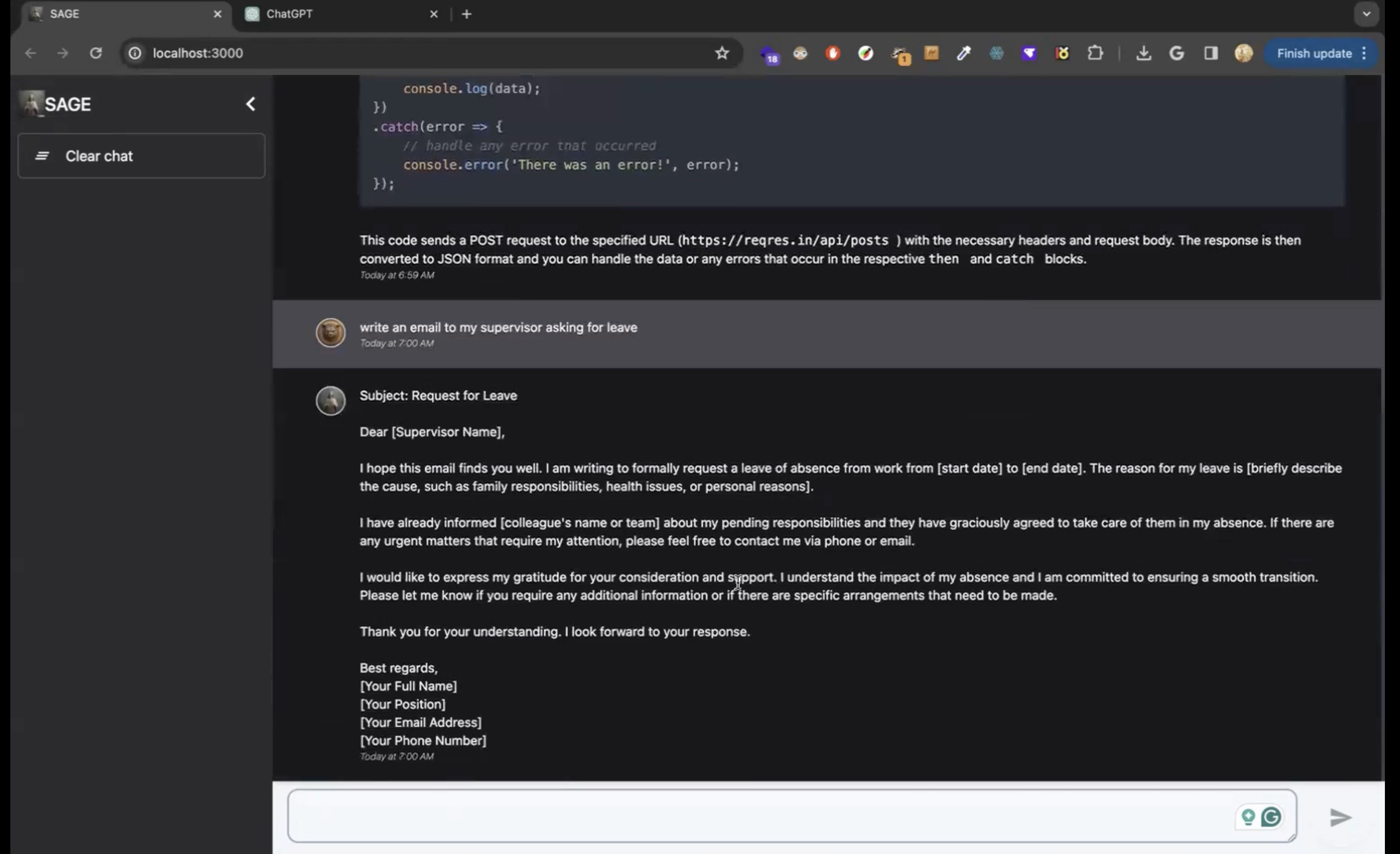 SAGE - RAG (LLM chatbot)